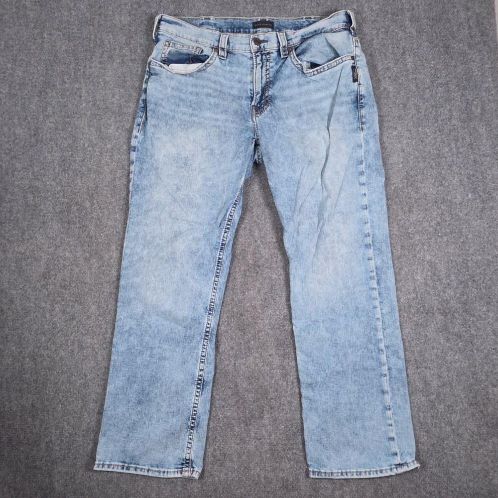 Silver Jeans Co Grayson Jeans Mens 36x30 Light Blue Acid Wash Straight